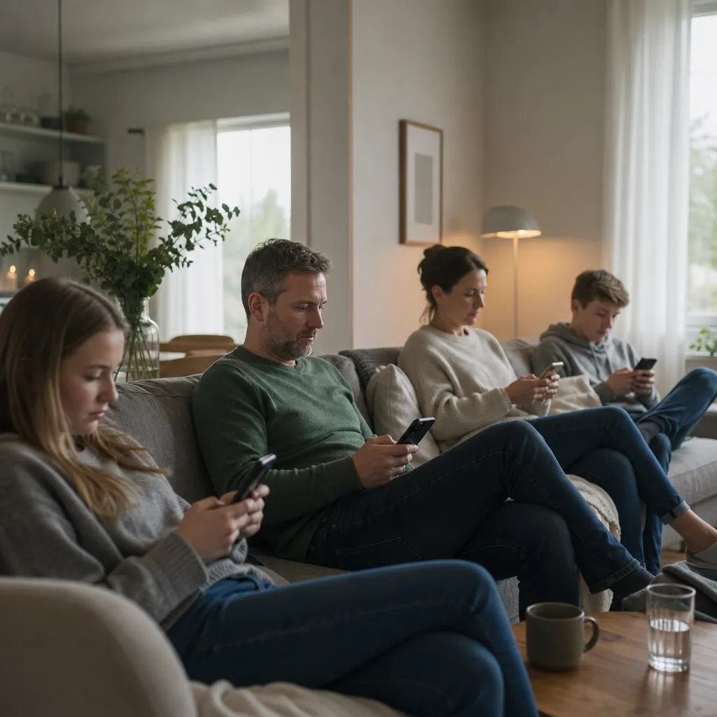 Familj som var och en använder sin mobil
